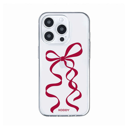 Cherry Red Long Ribbon Bow Clear Phone Case