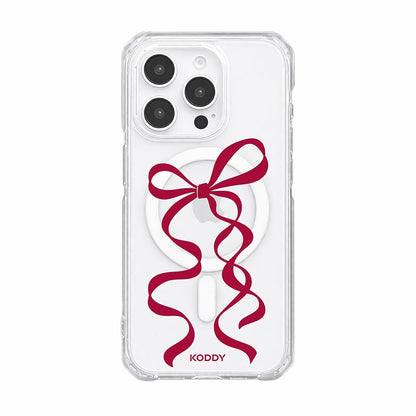 Cherry Red Long Ribbon Bow Clear Phone Case