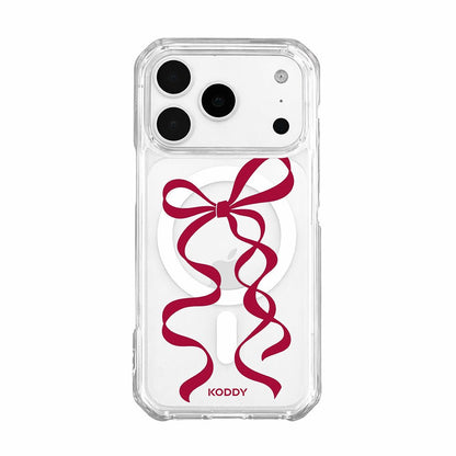 Cherry Red Long Ribbon Bow Clear Phone Case