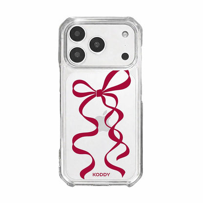 Cherry Red Long Ribbon Bow Clear Phone Case