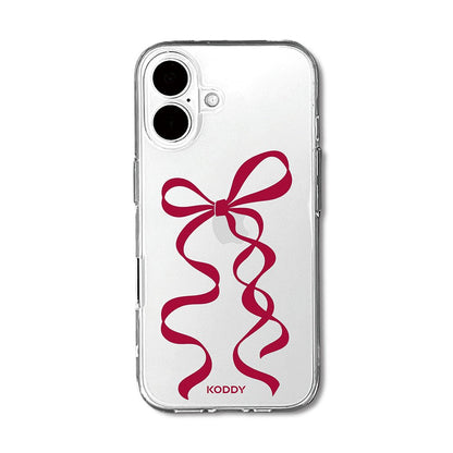 Cherry Red Long Ribbon Bow Clear Phone Case