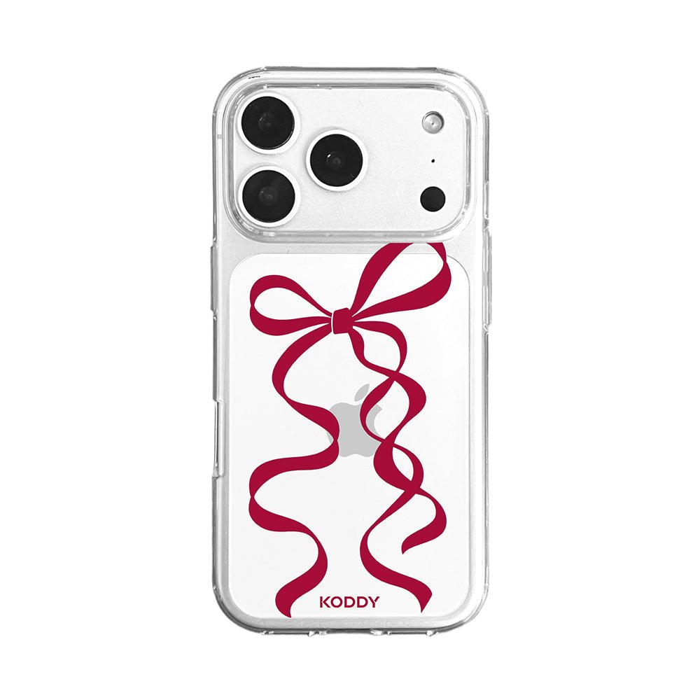 Cherry Red Long Ribbon Bow Clear Phone Case