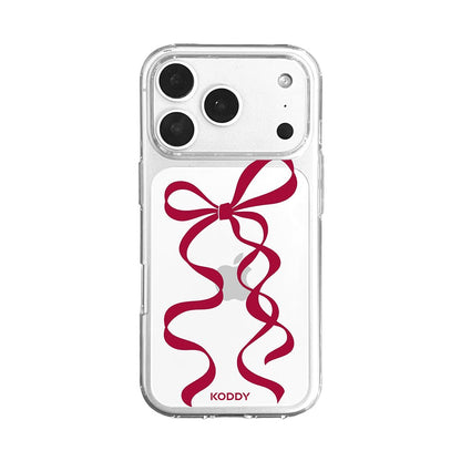 Cherry Red Long Ribbon Bow Clear Phone Case