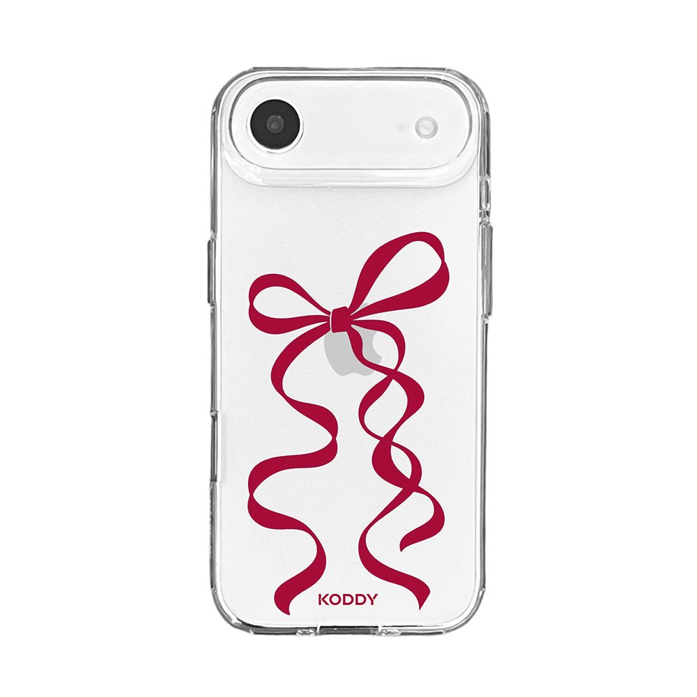 Cherry Red Long Ribbon Bow Clear Phone Case
