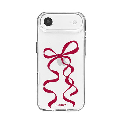 Cherry Red Long Ribbon Bow Clear Phone Case