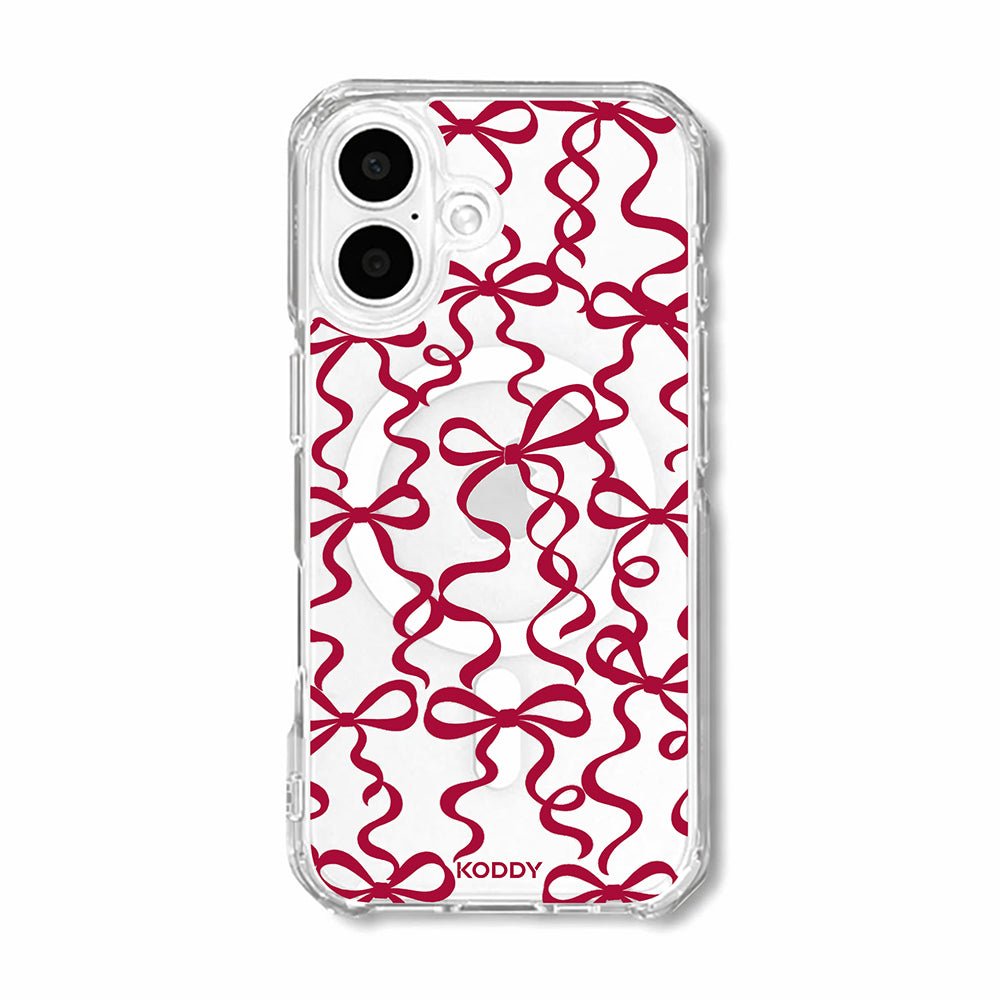Cherry Red Ribbon Bow Pattern Clear Phone Case-KODDY aesthetic iphone case UK