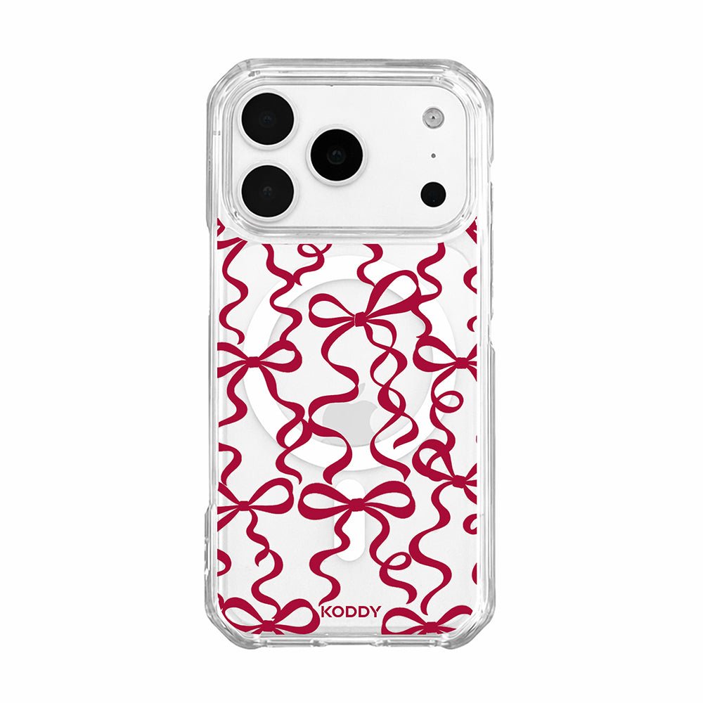 Cherry Red Ribbon Bow Pattern Clear Phone Case-KODDY aesthetic iphone case UK