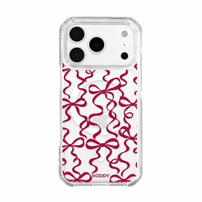 Cherry Red Ribbon Bow Pattern Clear Phone Case-KODDY aesthetic iphone case UK