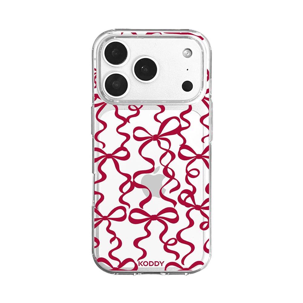 Cherry Red Ribbon Bow Pattern Clear Phone Case-KODDY aesthetic iphone case UK