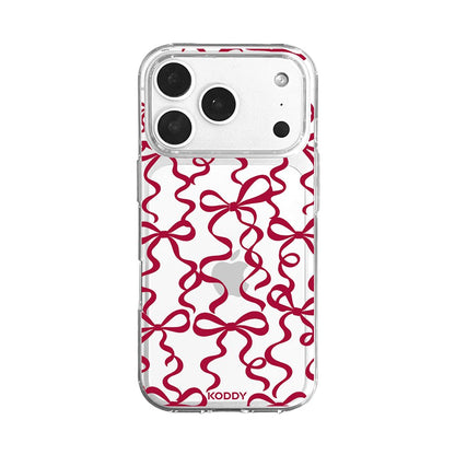 Cherry Red Ribbon Bow Pattern Clear Phone Case-KODDY aesthetic iphone case UK
