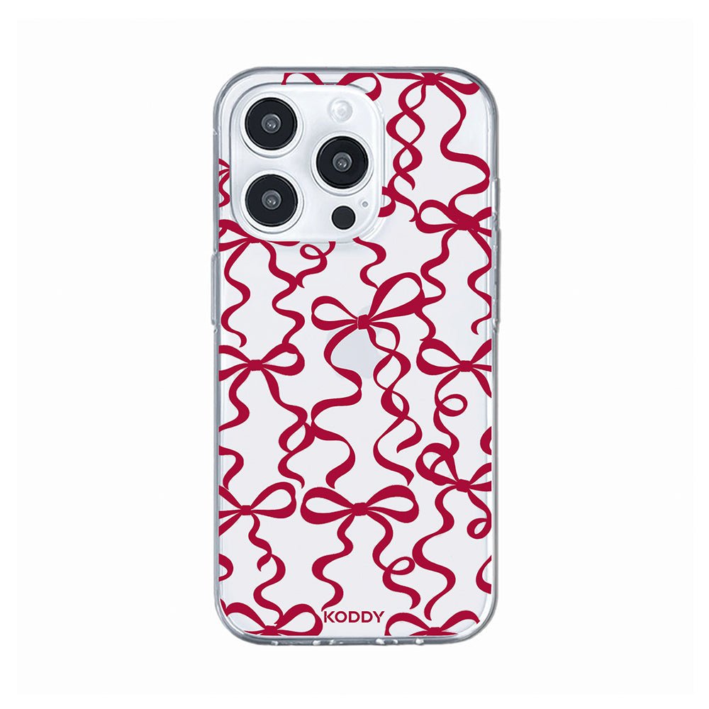 Cherry Red Ribbon Bow Pattern Clear Phone Case-KODDY aesthetic iphone case UK