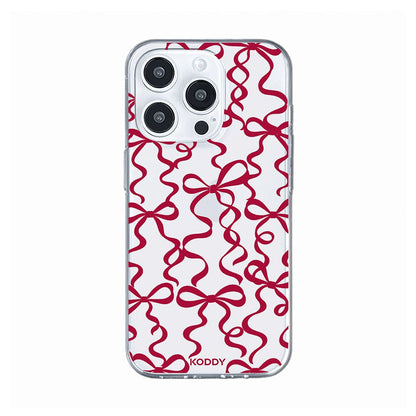 Cherry Red Ribbon Bow Pattern Clear Phone Case-KODDY aesthetic iphone case UK