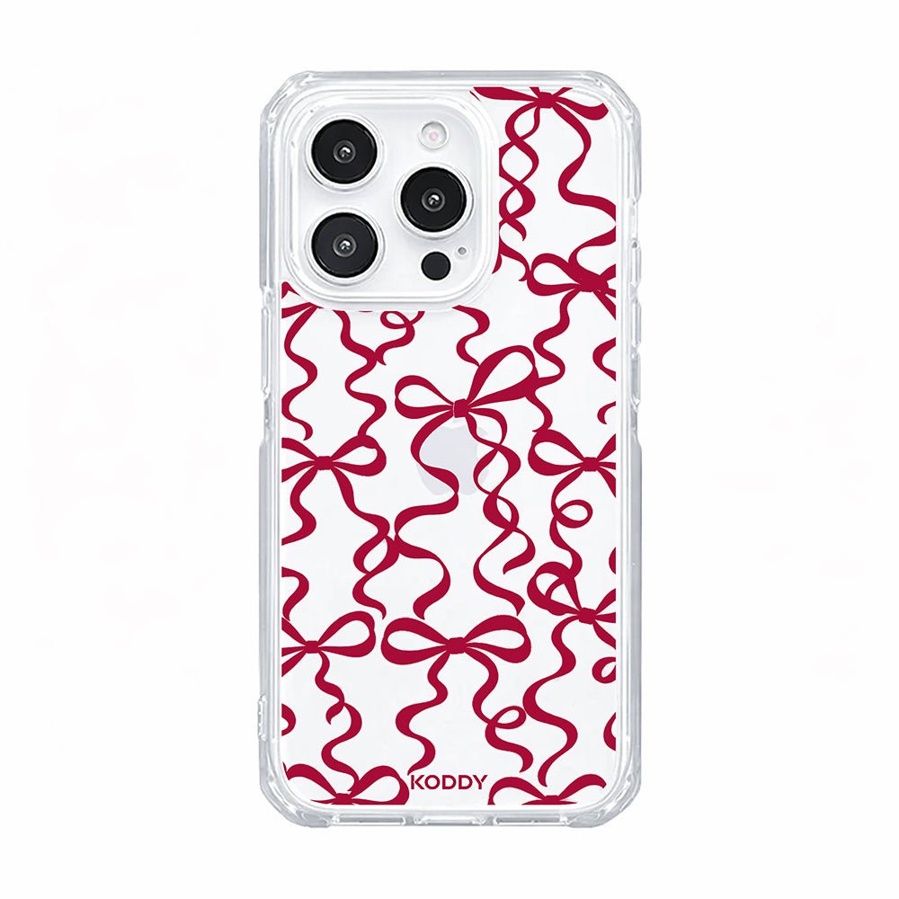 Cherry Red Ribbon Bow Pattern Clear Phone Case-KODDY aesthetic iphone case UK