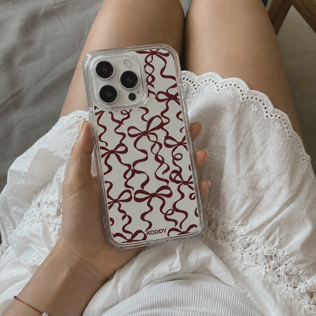 Cherry Red Ribbon Bow Pattern Clear Phone Case-KODDY aesthetic iphone case UK