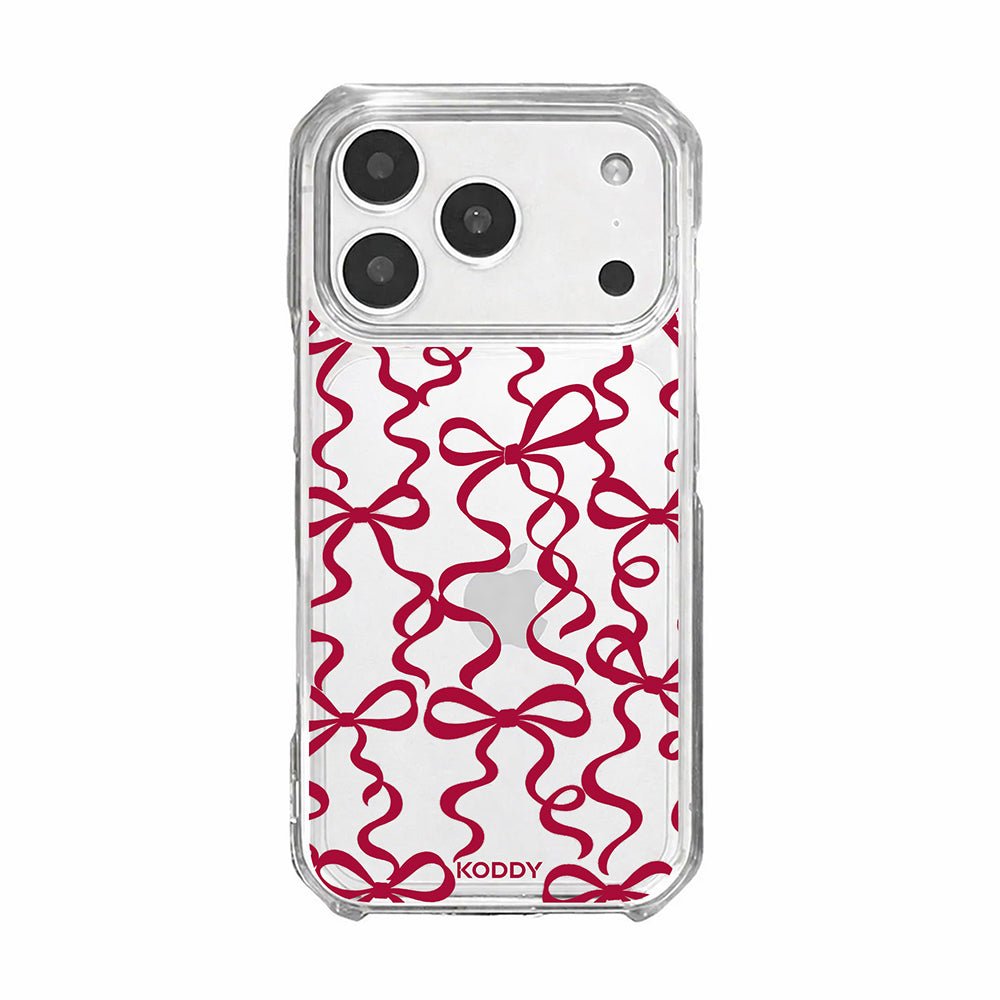 Cherry Red Ribbon Bow Pattern Clear Phone Case-KODDY aesthetic iphone case UK