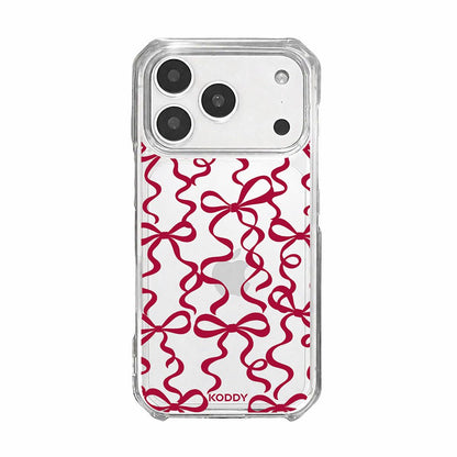 Cherry Red Ribbon Bow Pattern Clear Phone Case-KODDY aesthetic iphone case UK