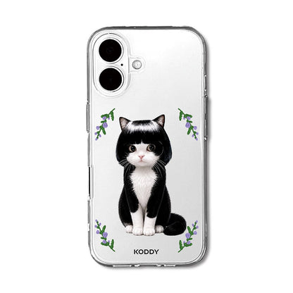 Cute Bob Hair Tuxedo Cat Clear Phone Case-KODDY aesthetic iphone case UK