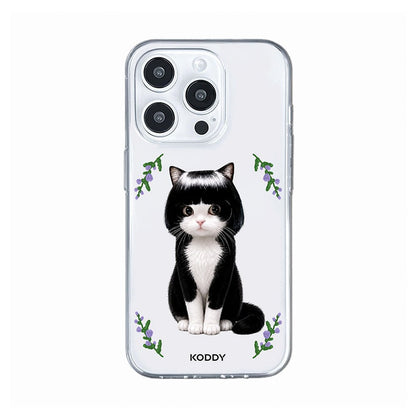 Cute Bob Hair Tuxedo Cat Clear Phone Case-KODDY aesthetic iphone case UK