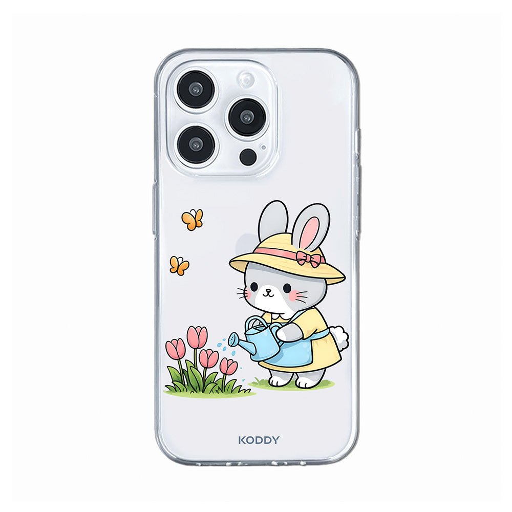 Cute Bunny Watering Flowers Clear Phone Case-KODDY aesthetic iphone case UK