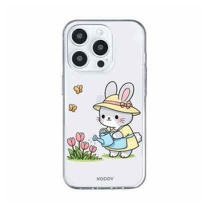 Cute Bunny Watering Flowers Clear Phone Case-KODDY aesthetic iphone case UK