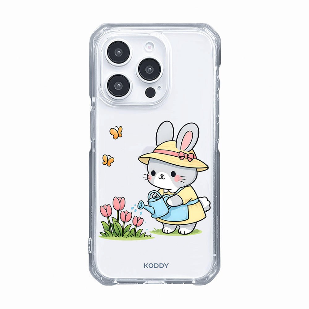 Cute Bunny Watering Flowers Clear Phone Case-KODDY aesthetic iphone case UK