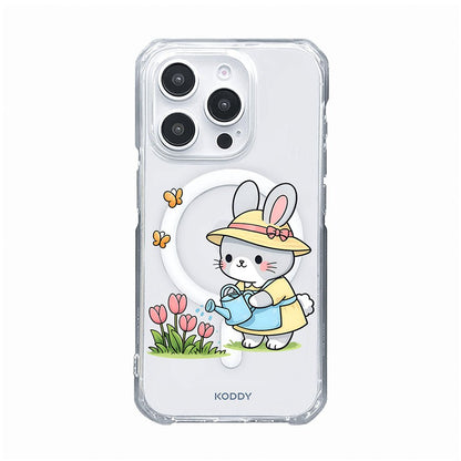 Cute Bunny Watering Flowers Clear Phone Case-KODDY aesthetic iphone case UK