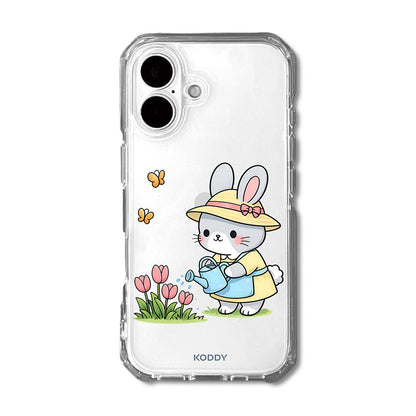 Cute Bunny Watering Flowers Clear Phone Case-KODDY aesthetic iphone case UK