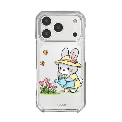 Cute Bunny Watering Flowers Clear Phone Case-KODDY aesthetic iphone case UK