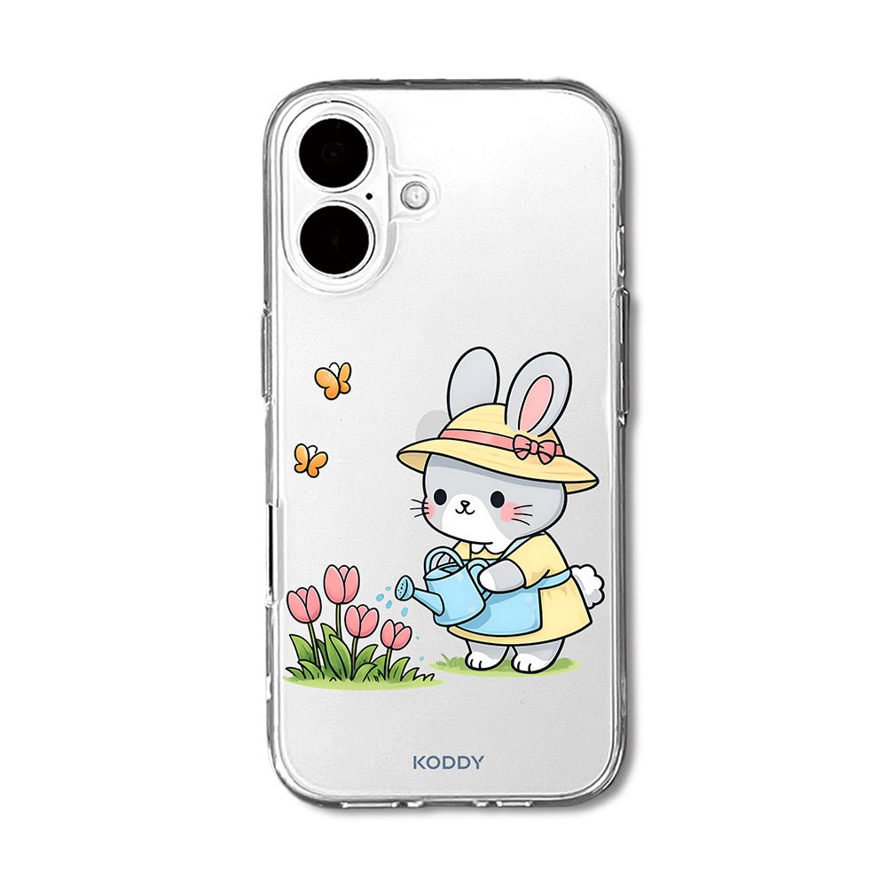 Cute Bunny Watering Flowers Clear Phone Case-KODDY aesthetic iphone case UK