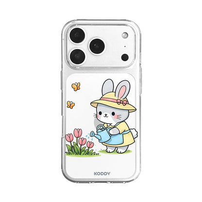 Cute Bunny Watering Flowers Clear Phone Case-KODDY aesthetic iphone case UK