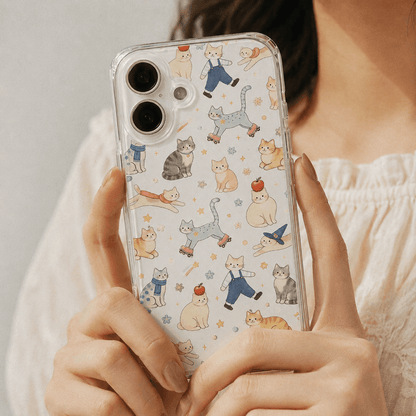 Cute Cat Adventures Clear Phone Case-KODDY aesthetic iphone case UK