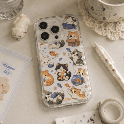 Cute Cats and Fish Clear Phone Case-KODDY aesthetic iphone case UK