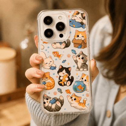 Cute Cats and Fish Clear Phone Case-KODDY aesthetic iphone case UK