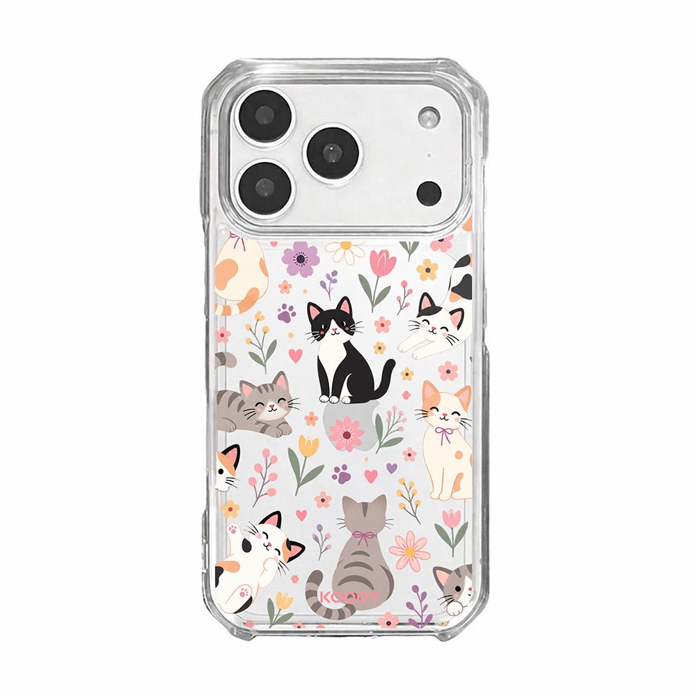 Cute Cats Floral Garden Clear Phone Case