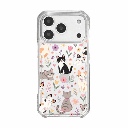 Cute Cats Floral Garden Clear Phone Case