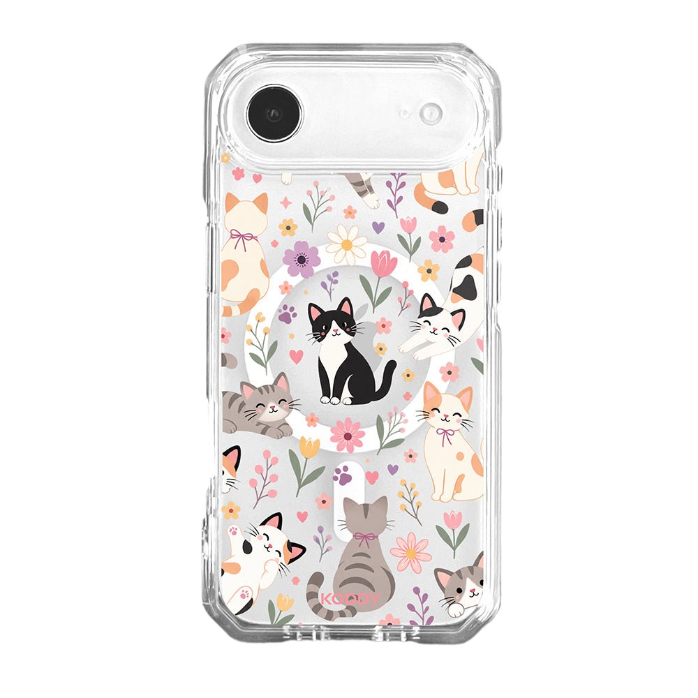 Cute Cats Floral Garden Clear Phone Case