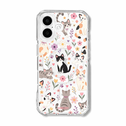 Cute Cats Floral Garden Clear Phone Case