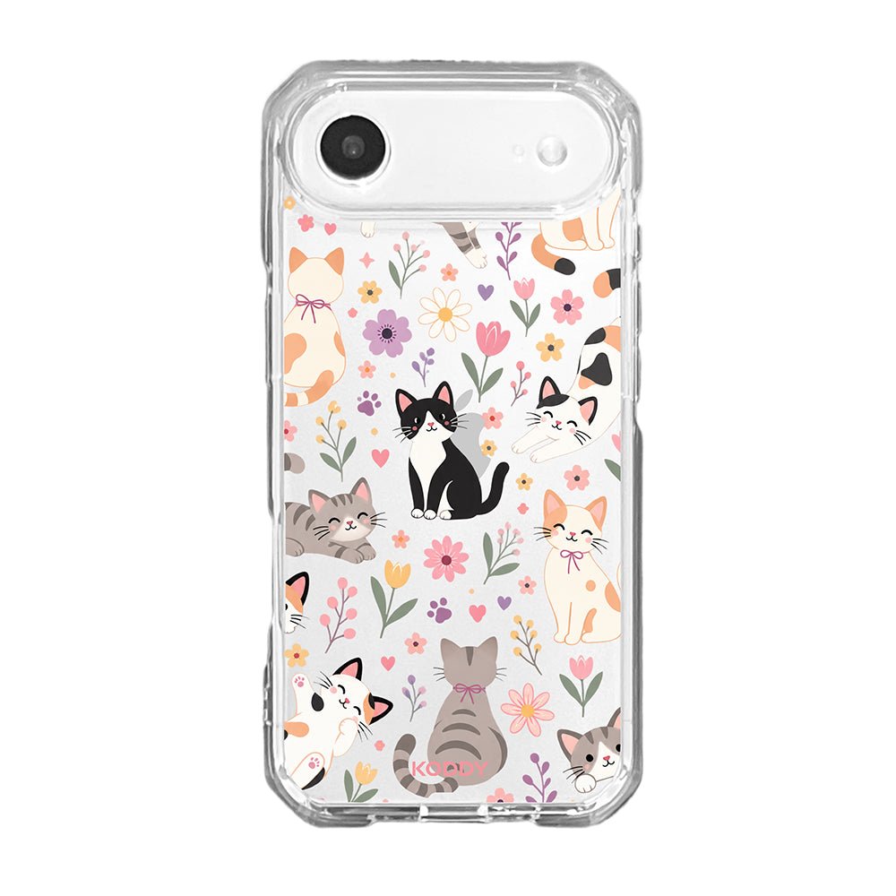 Cute Cats Floral Garden Clear Phone Case