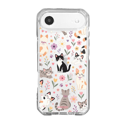 Cute Cats Floral Garden Clear Phone Case