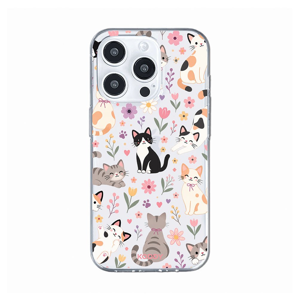 Cute Cats Floral Garden Clear Phone Case