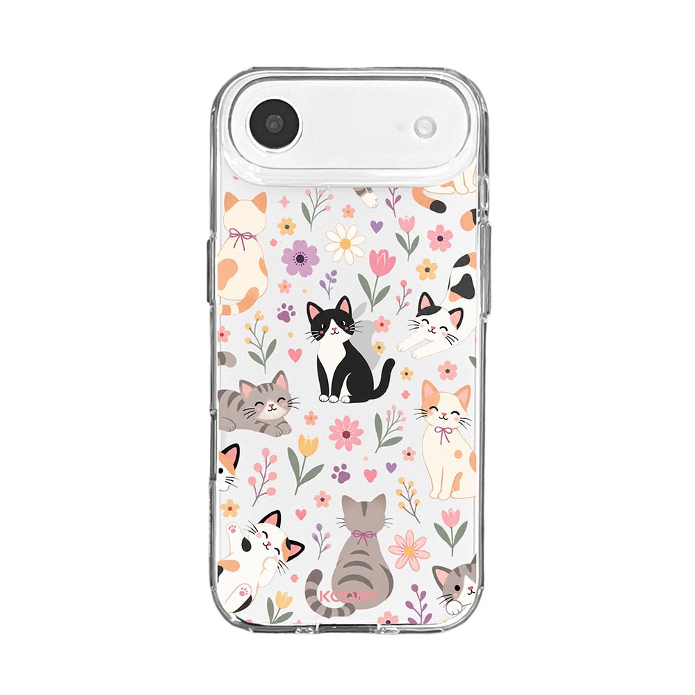 Cute Cats Floral Garden Clear Phone Case