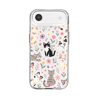 Cute Cats Floral Garden Clear Phone Case