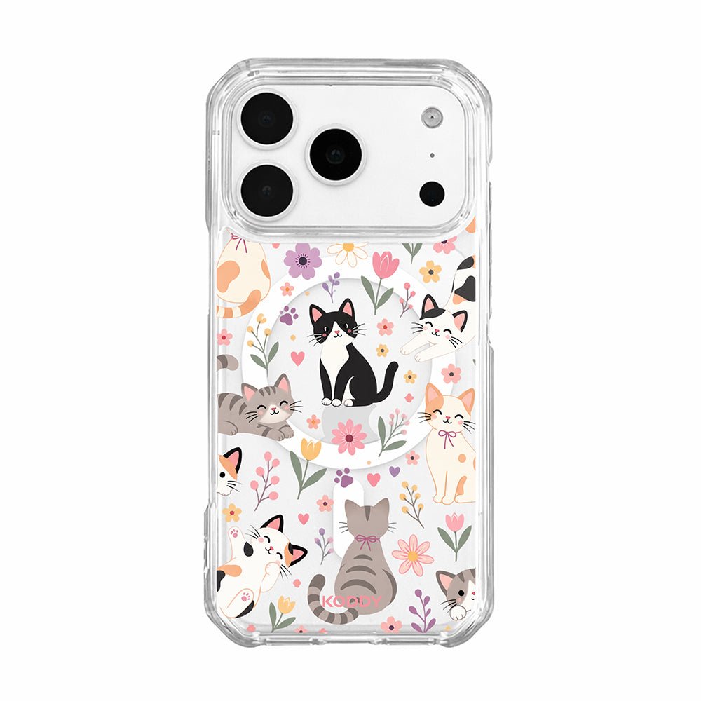 Cute Cats Floral Garden Clear Phone Case