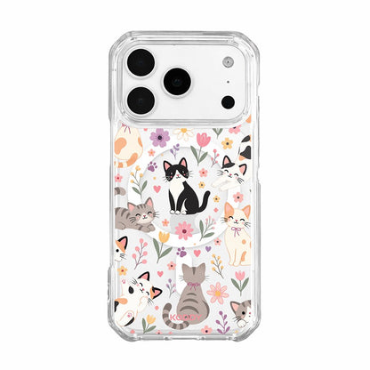 Cute Cats Floral Garden Clear Phone Case