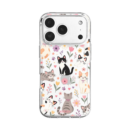 Cute Cats Floral Garden Clear Phone Case