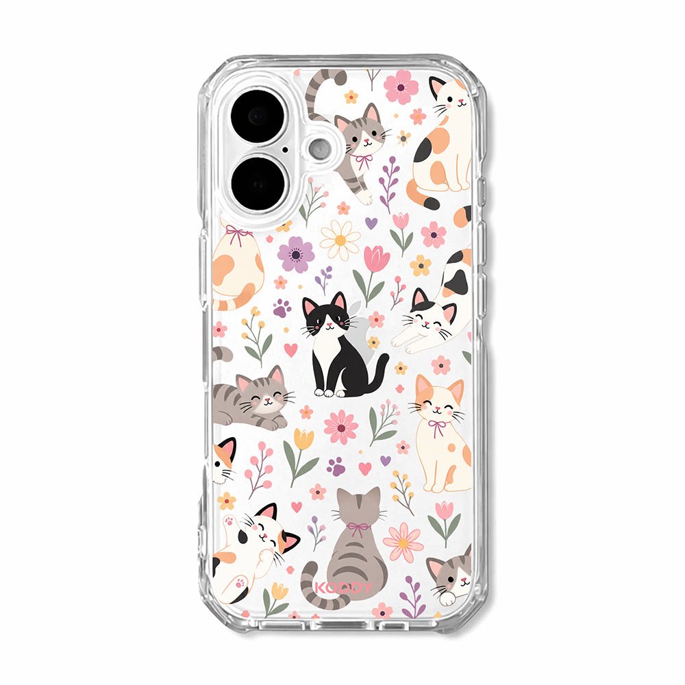 Cute Cats Floral Garden Clear Phone Case