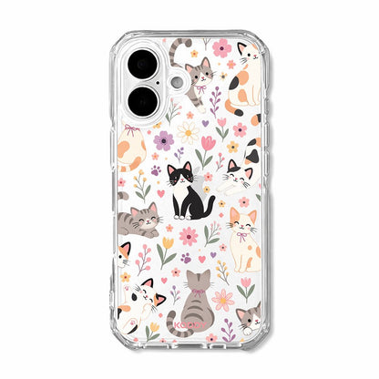 Cute Cats Floral Garden Clear Phone Case
