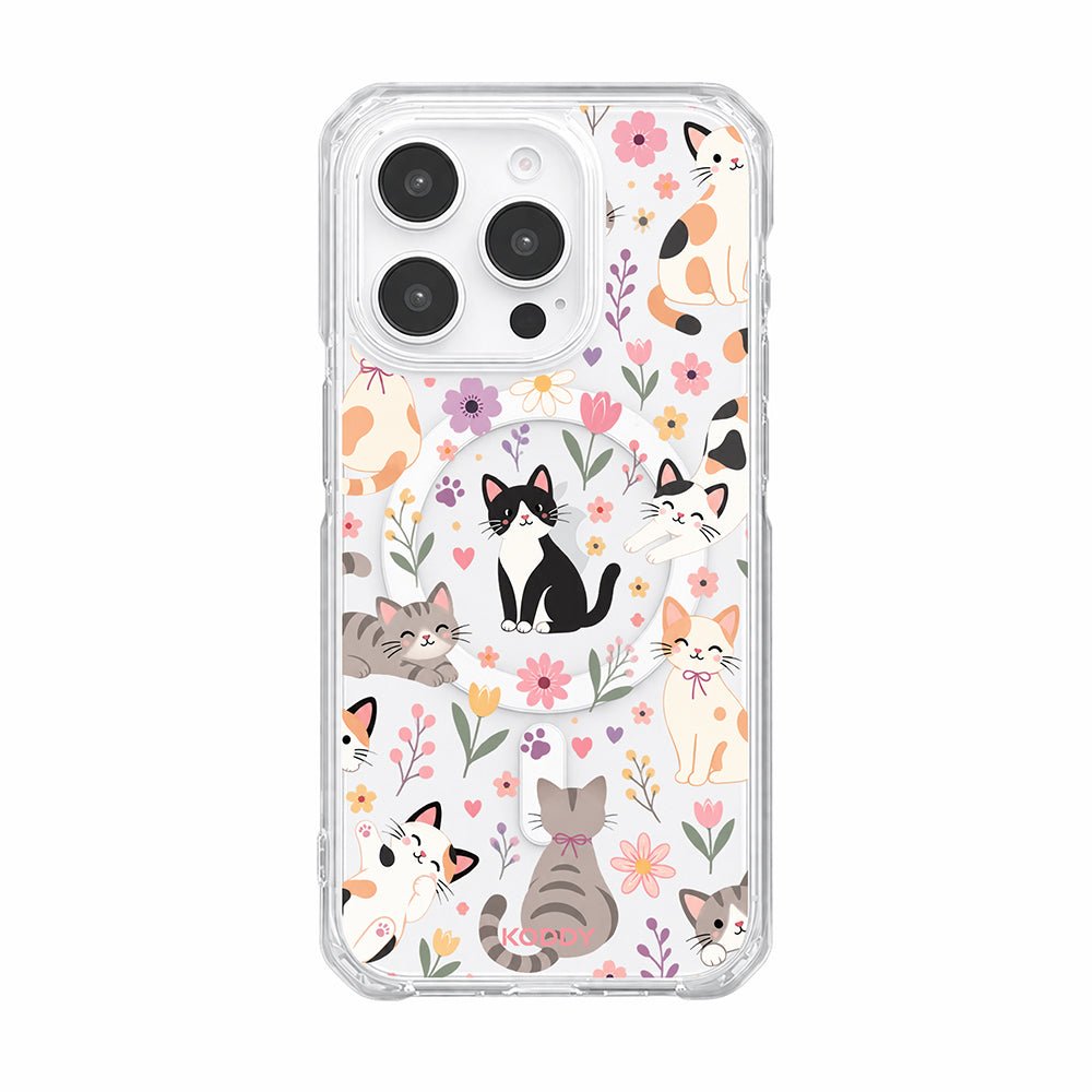 Cute Cats Floral Garden Clear Phone Case