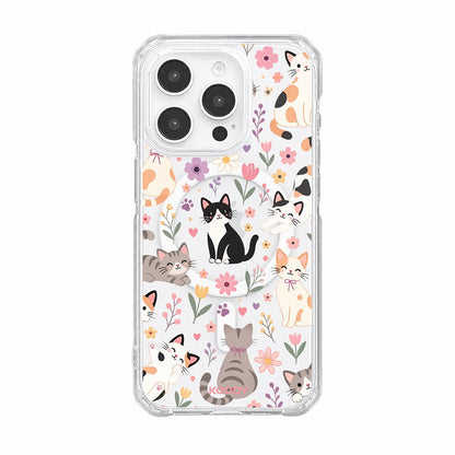 Cute Cats Floral Garden Clear Phone Case