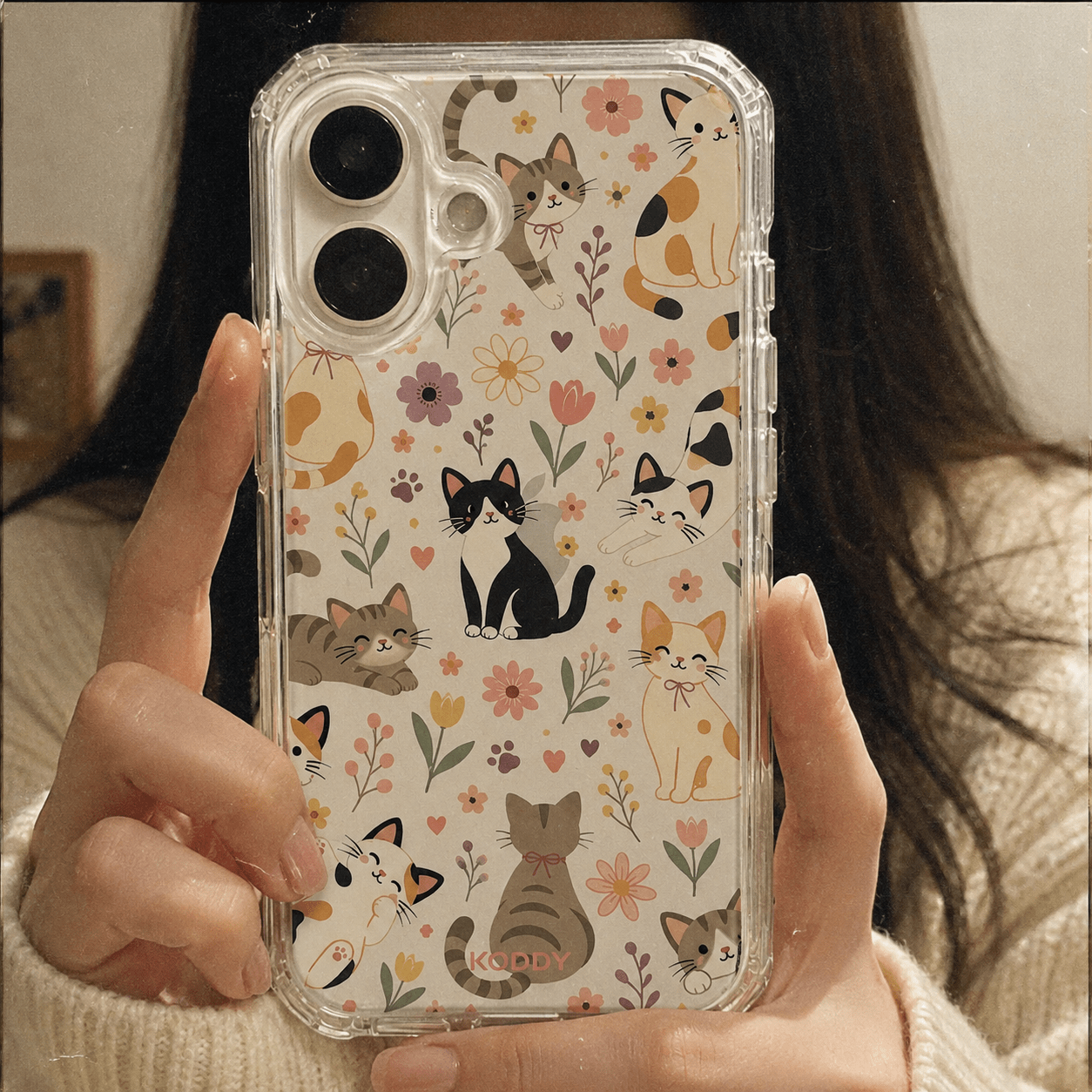 Cute Cats Floral Garden Clear Phone Case-KODDY aesthetic iphone case UK